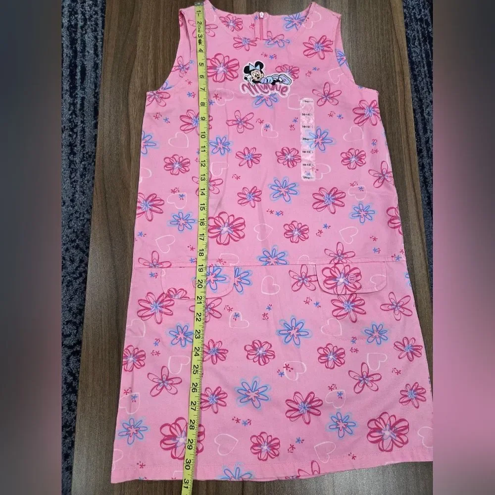 Disney Store Vintage 90s Pink Cotton Floral Minnie Embroidered Dress Size L